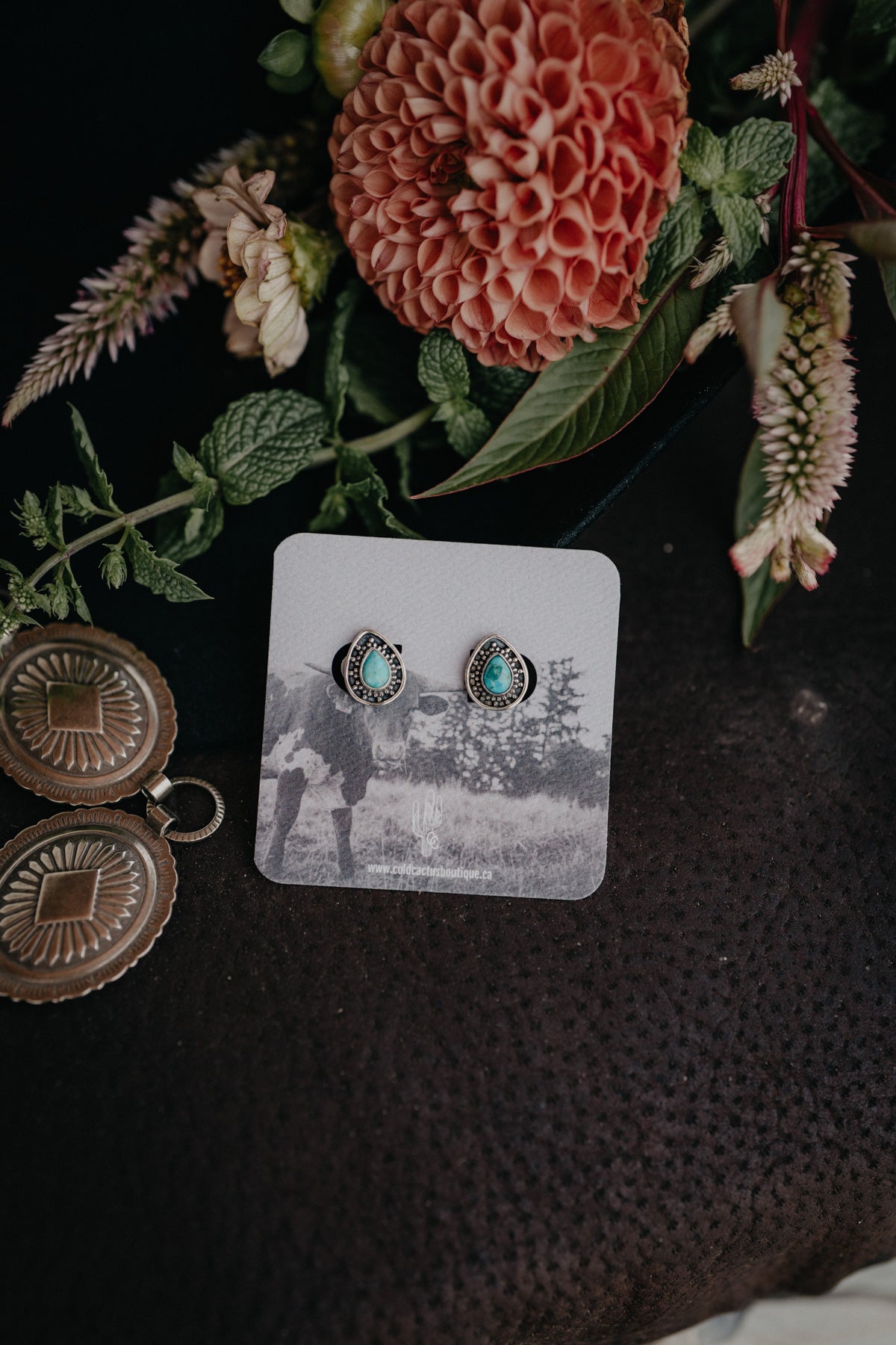 Kingman Teardrop Turquoise Studded Boarder Earrings