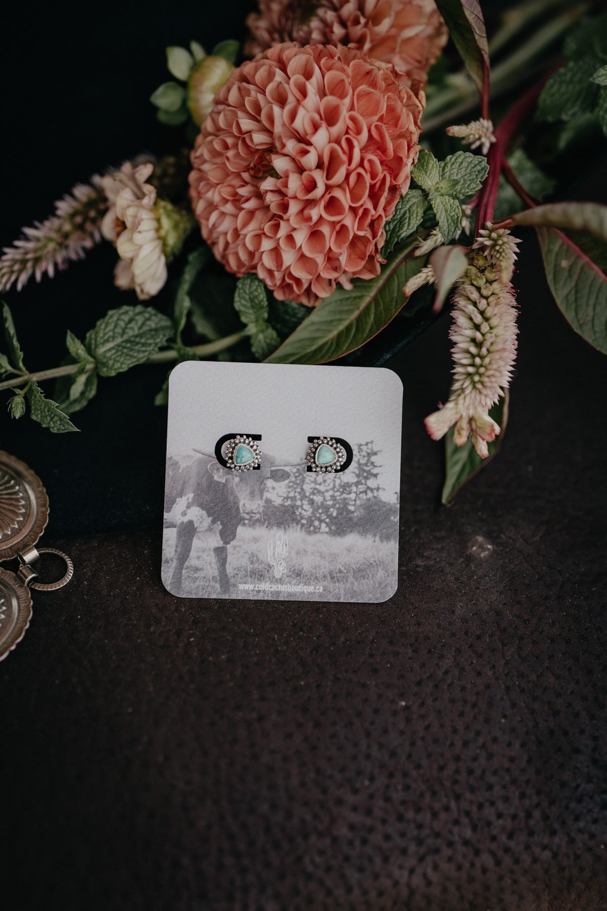 Kingman Turquoise Stud with Layered Boarder Earrings