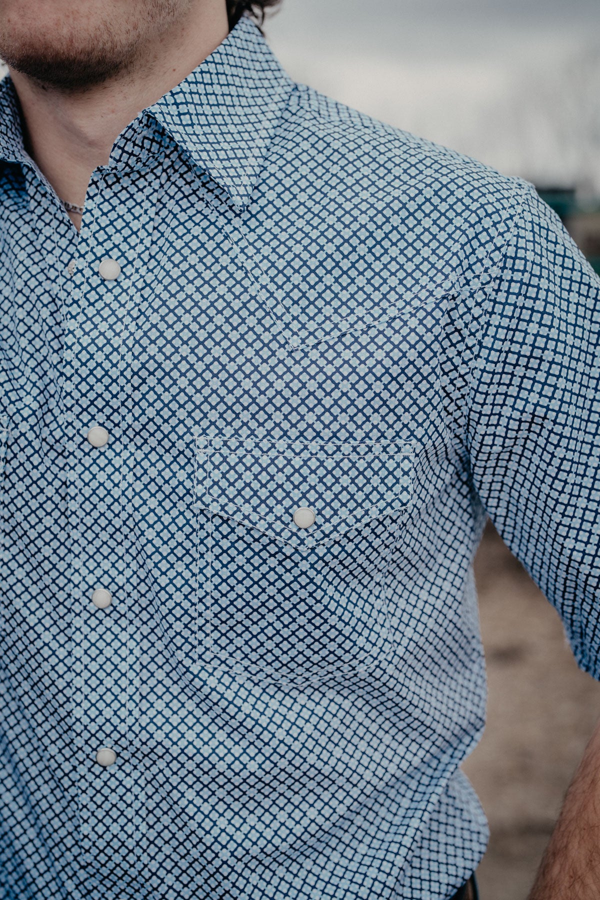 'George' Wrangler 20X Competition Blue Geometric Short Sleeve Shirt (S-XXL)