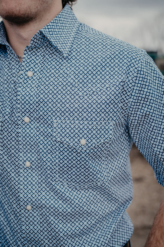 'George' Wrangler 20X Competition Blue Geometric Short Sleeve Shirt (S-XXL)
