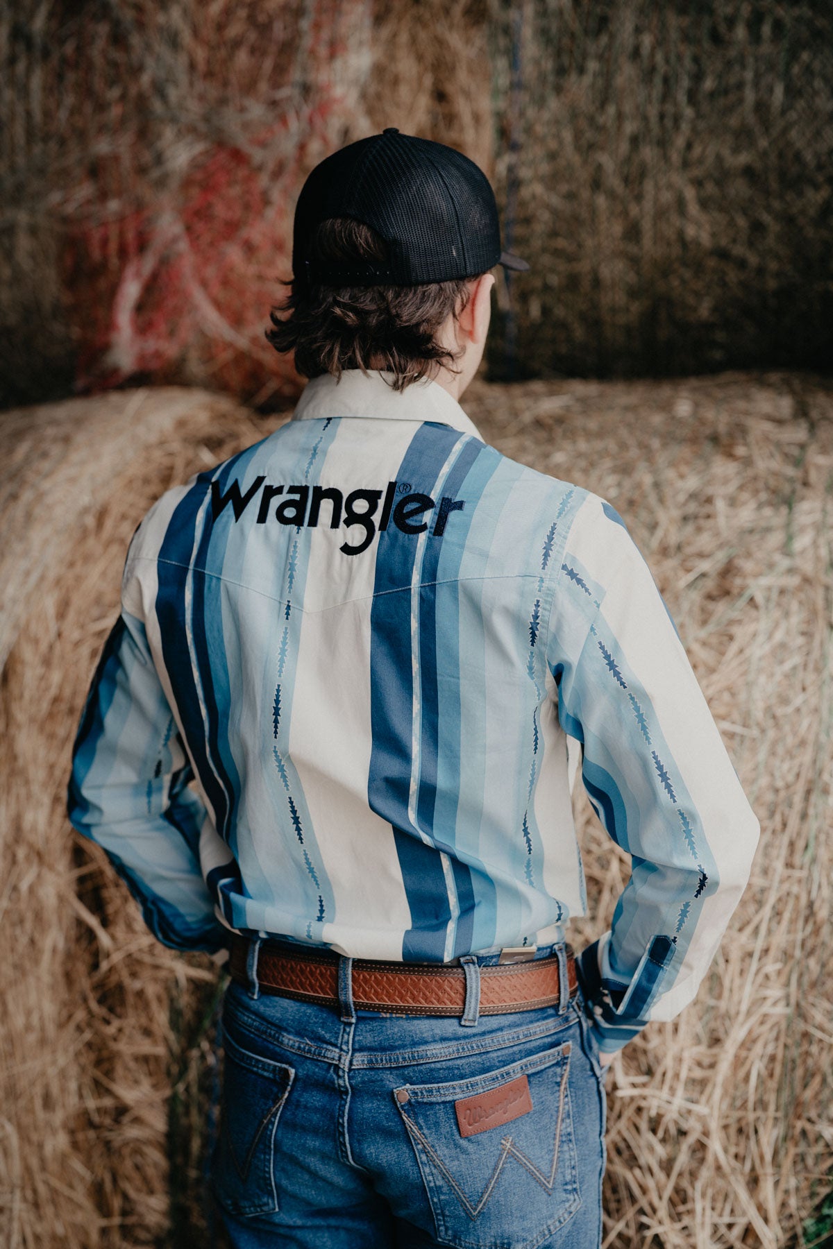 'Robert' Wrangler Men's Retro Striped Logo Pearl Snap Shirt (S-XXL)