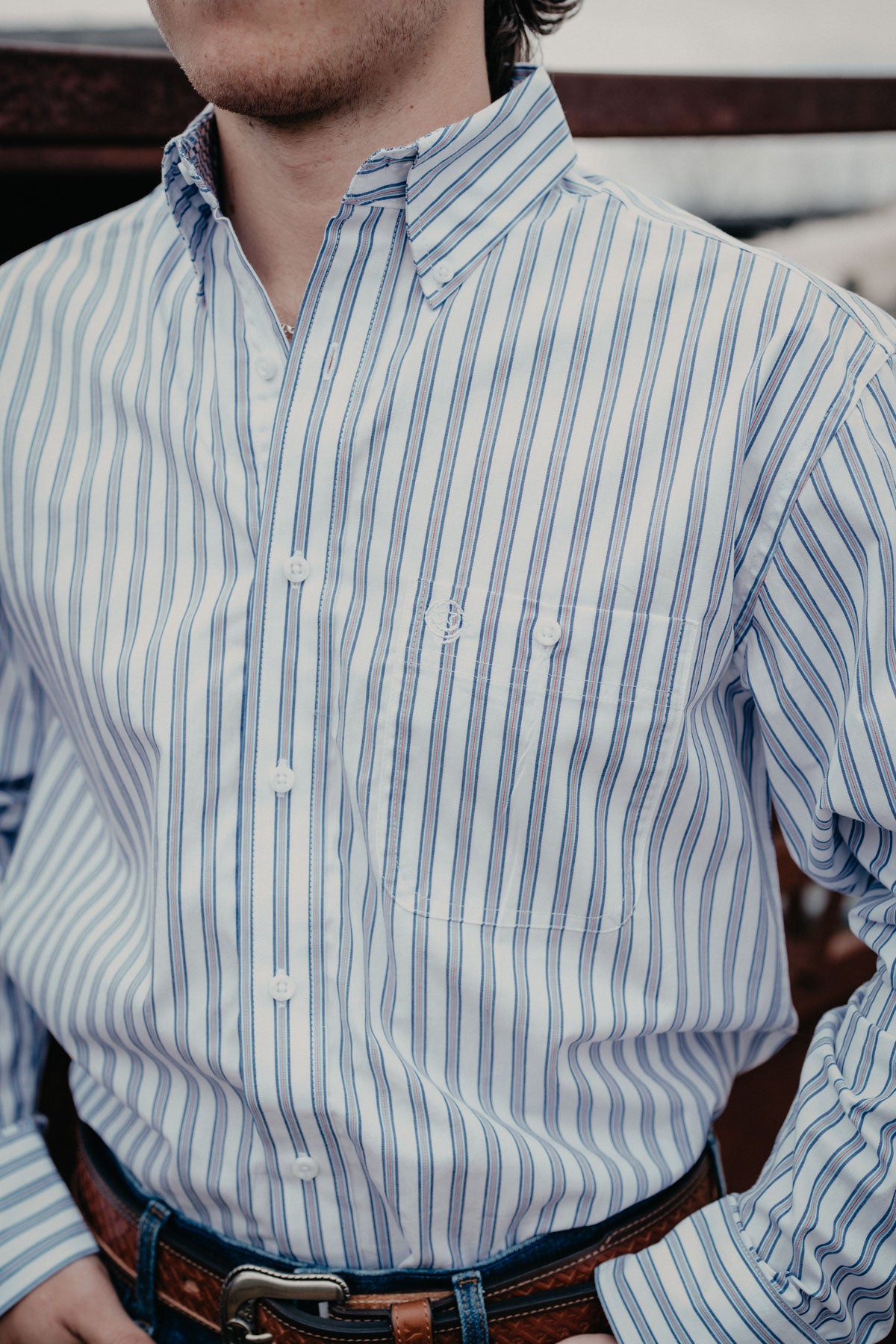 'Daniel' Men's Wrangler Striped Blue George Strait Button Down (S-XXL)