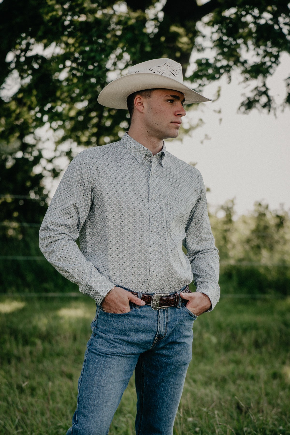 'Chance' Men's COJO X Wrangler Geometric Print Long Sleeve Button Down Shirt (S-XXL)