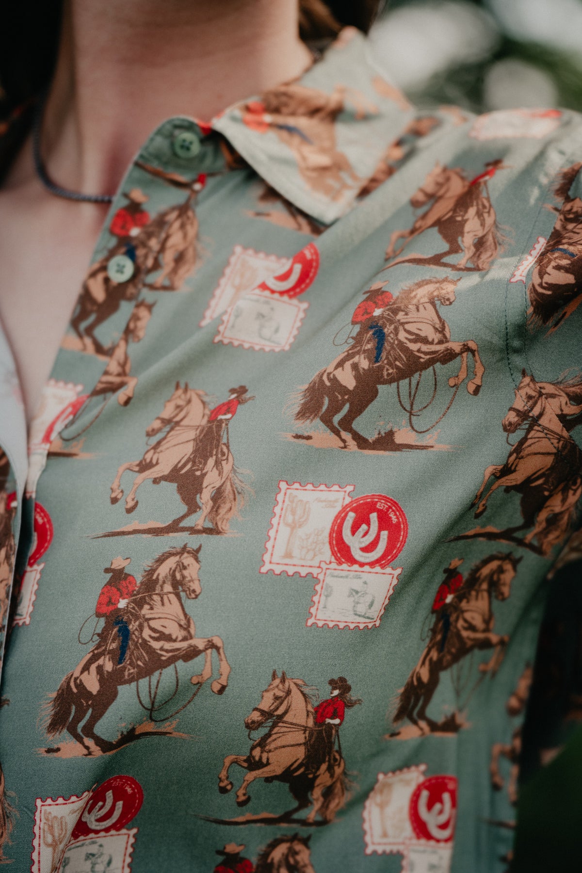 'Cowboy Stamps' Sage Green Long Sleeve Button Up by Panhandle Slim (S-XXL)