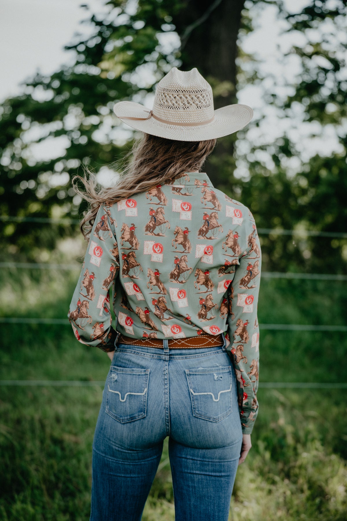 'Cowboy Stamps' Sage Green Long Sleeve Button Up by Panhandle Slim (S-XXL)