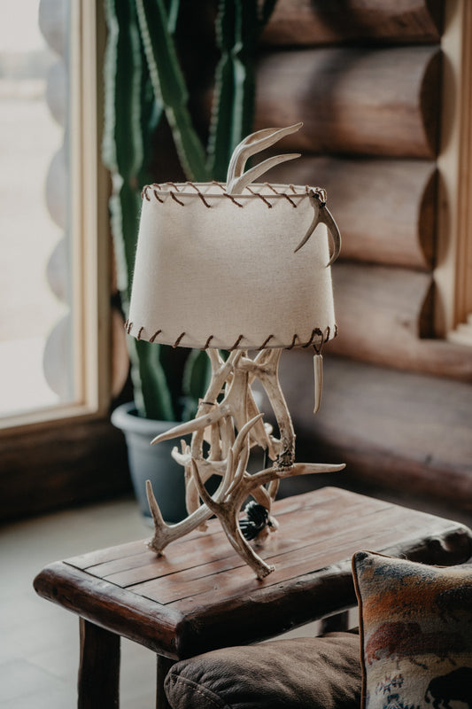 Authentic White-tailed Deer Antler Cluster Table Lamp with Shade