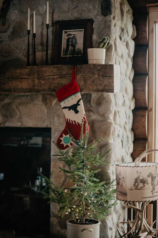 Rug Hooked Longhorn Christmas Stockings