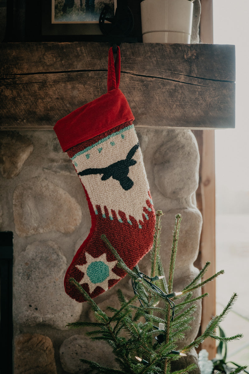 Rug Hooked Longhorn Christmas Stockings