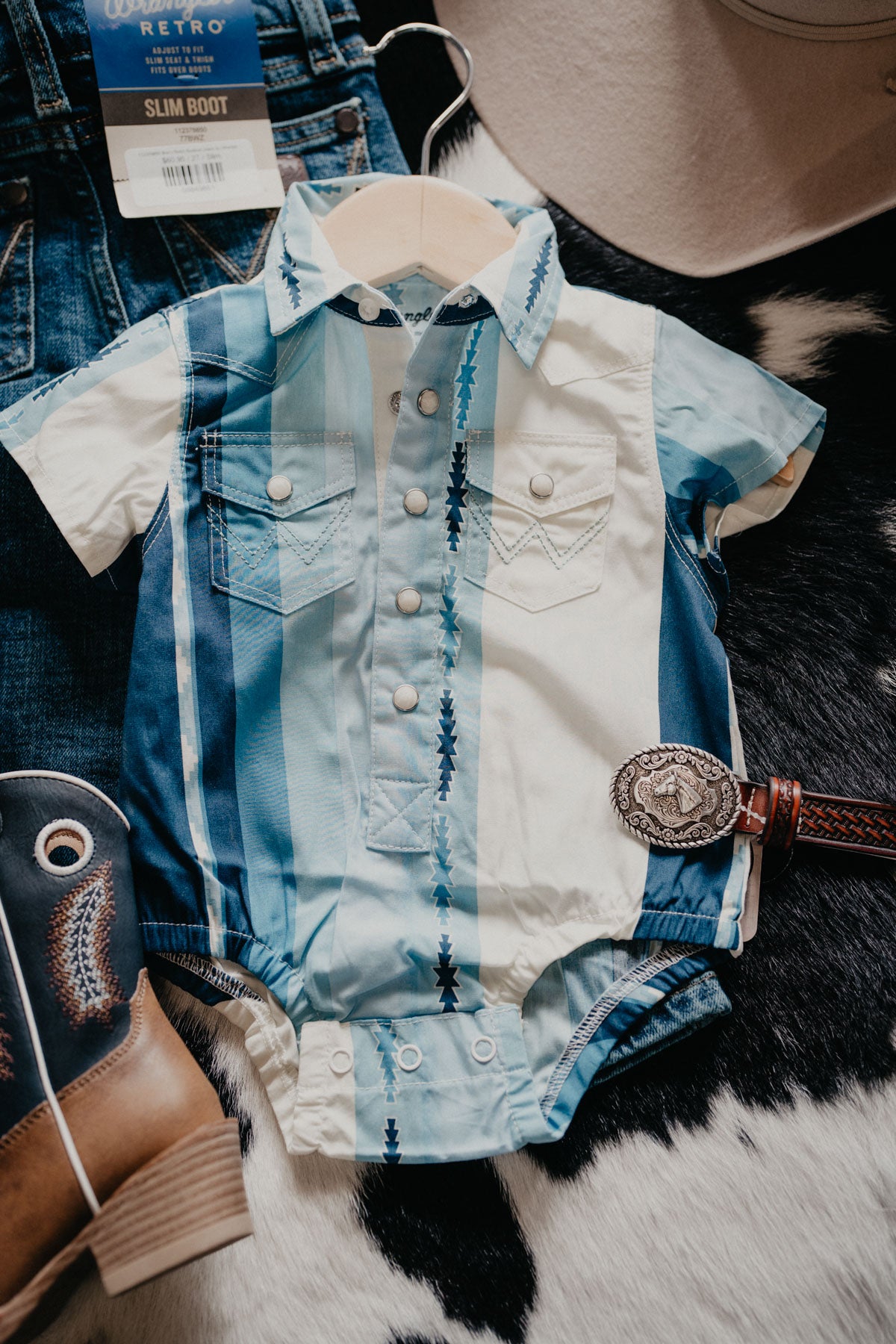 'Robbie' Wrangler Baby Boy Brushpopper Short Sleeve Onesie (0-3M-24M)