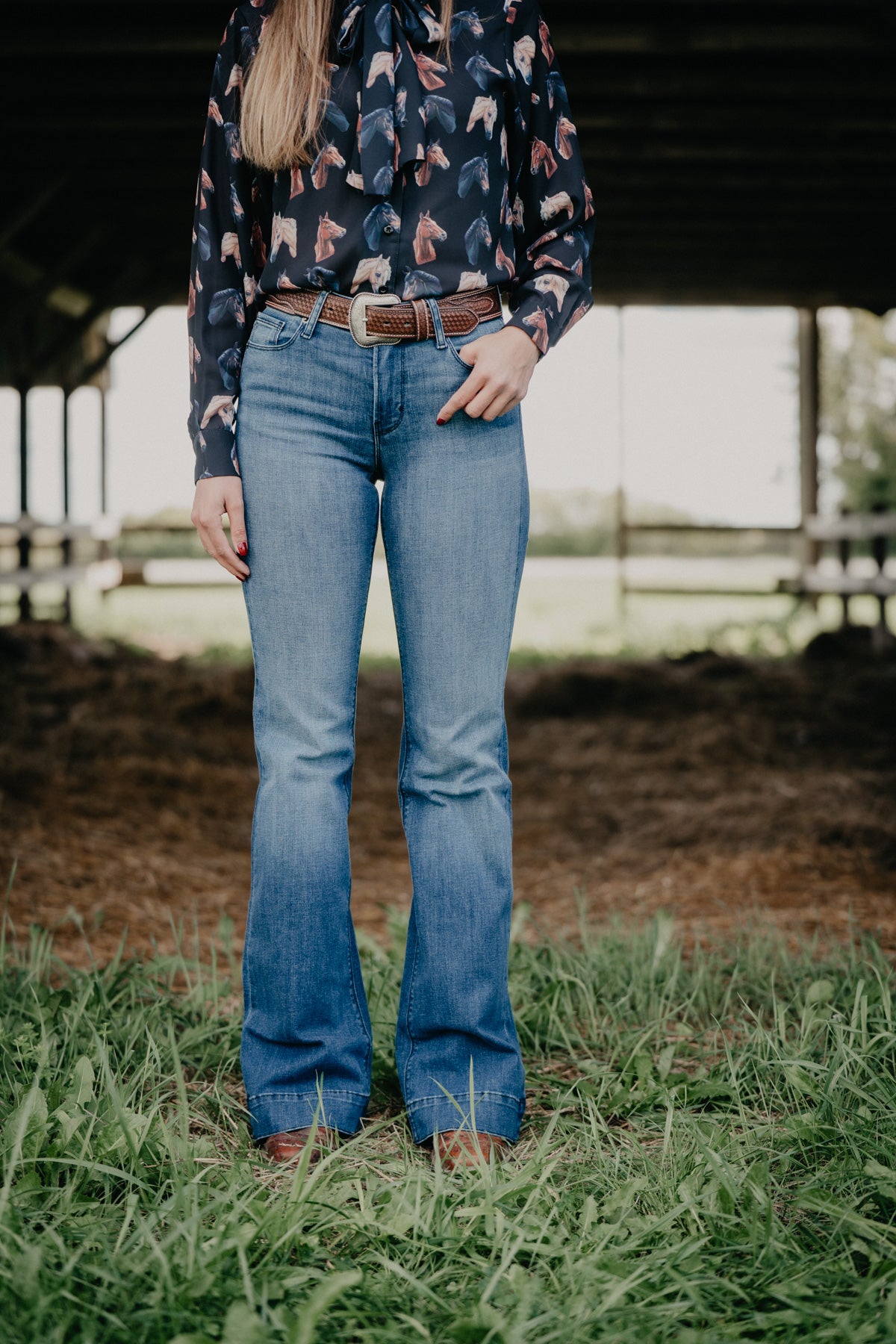 'Bella' Haala Denim Trouser Jean {Indigo Stone with Black Stitching)