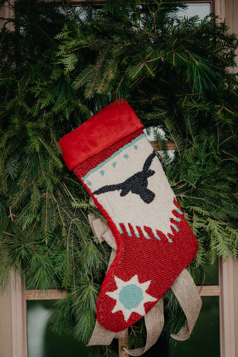 Rug Hooked Longhorn Christmas Stockings