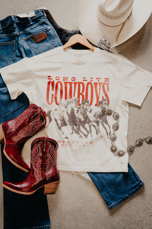 'Long Live Cowboys' Women's Wrangler Stampeding Horses T-Shirt (XS-XXL)