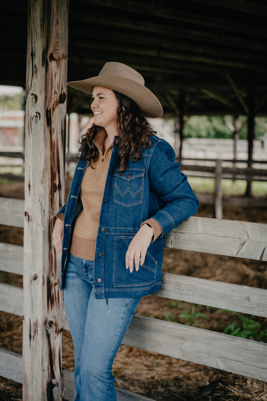 'Daisy Mae' Wrangler Denim Barn Jacket in Dark Wash