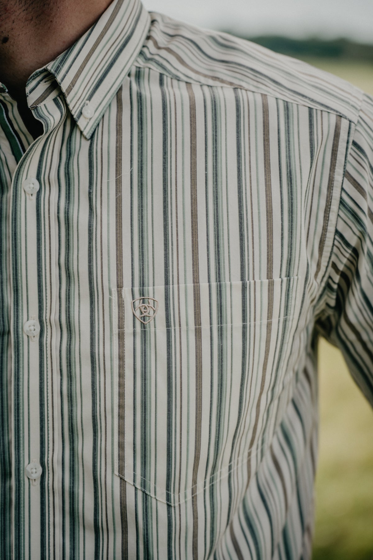 'Porter' Men's Ariat Short Sleeve Green Pin Stripe Button Down
