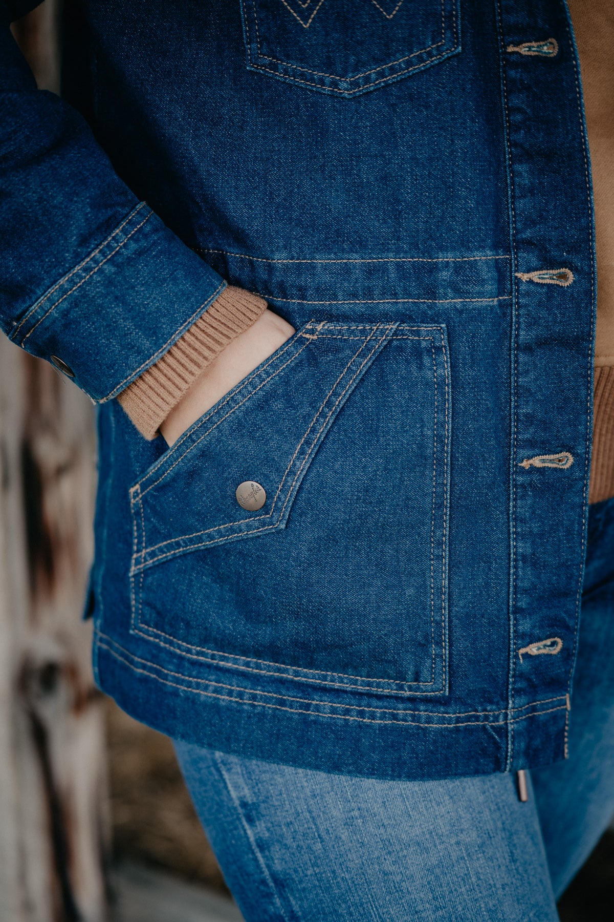 'Daisy Mae' Wrangler Denim Barn Jacket in Dark Wash
