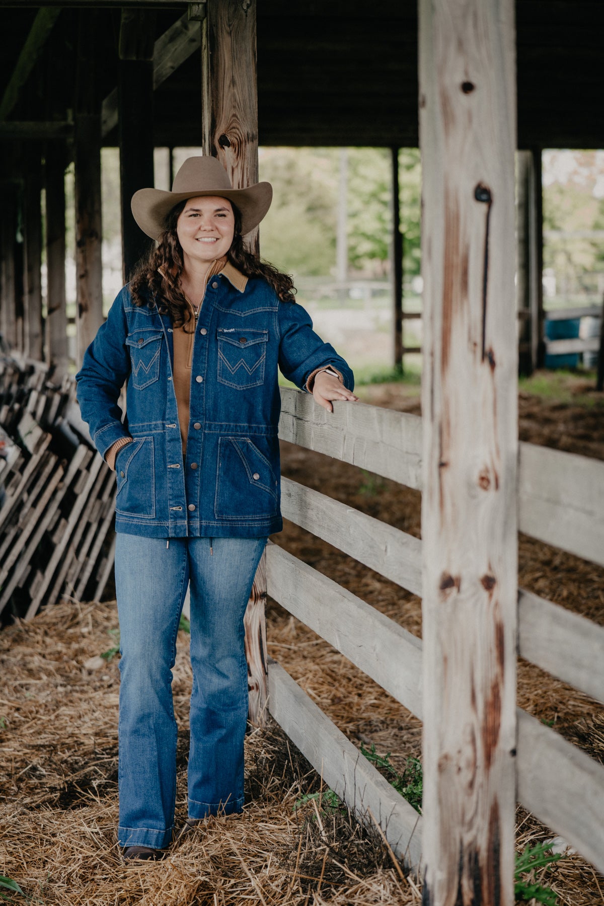 'Daisy Mae' Wrangler Denim Barn Jacket in Dark Wash