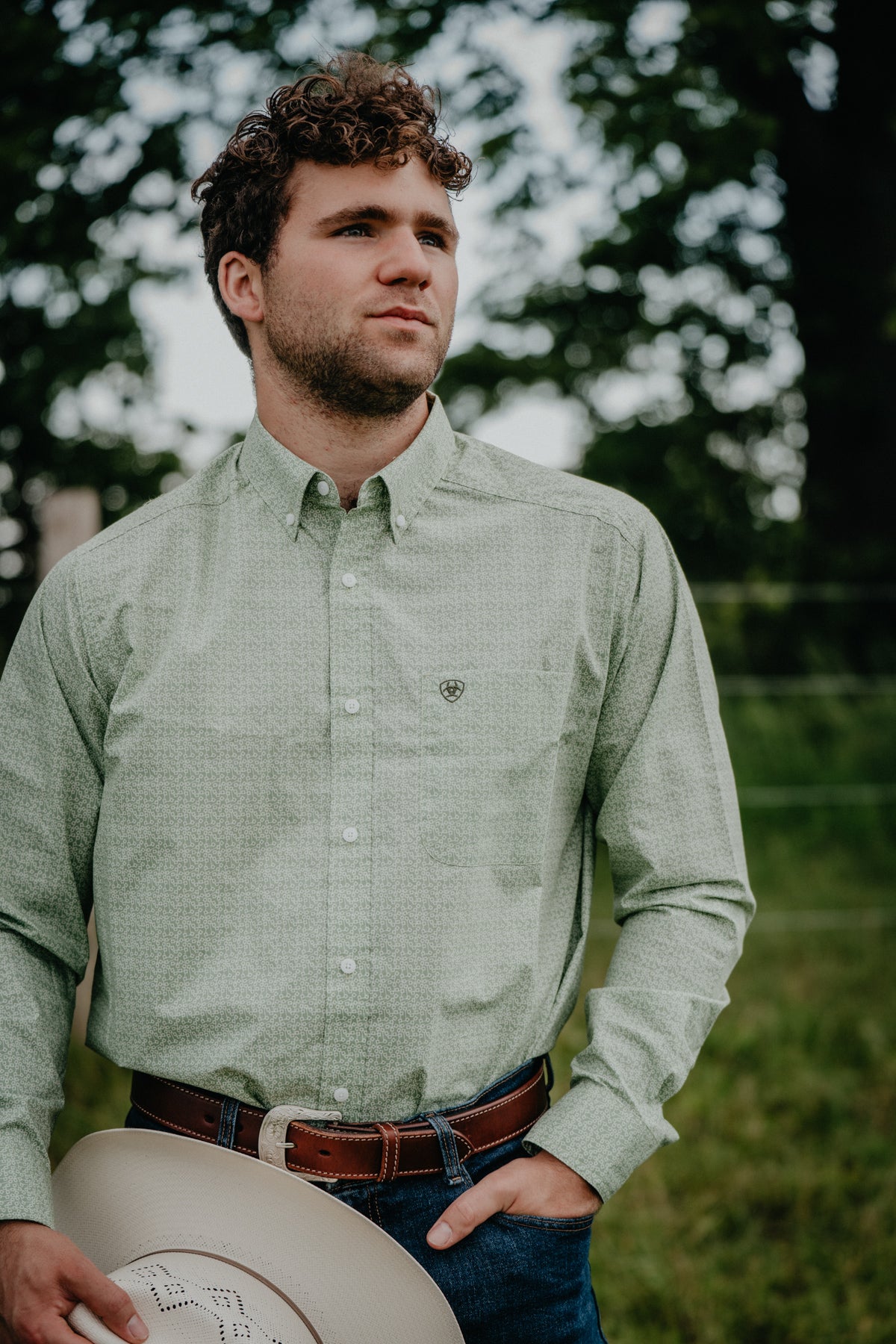 'Smitty' Men's Ariat Long Sleeve Green Geo Print Button Down