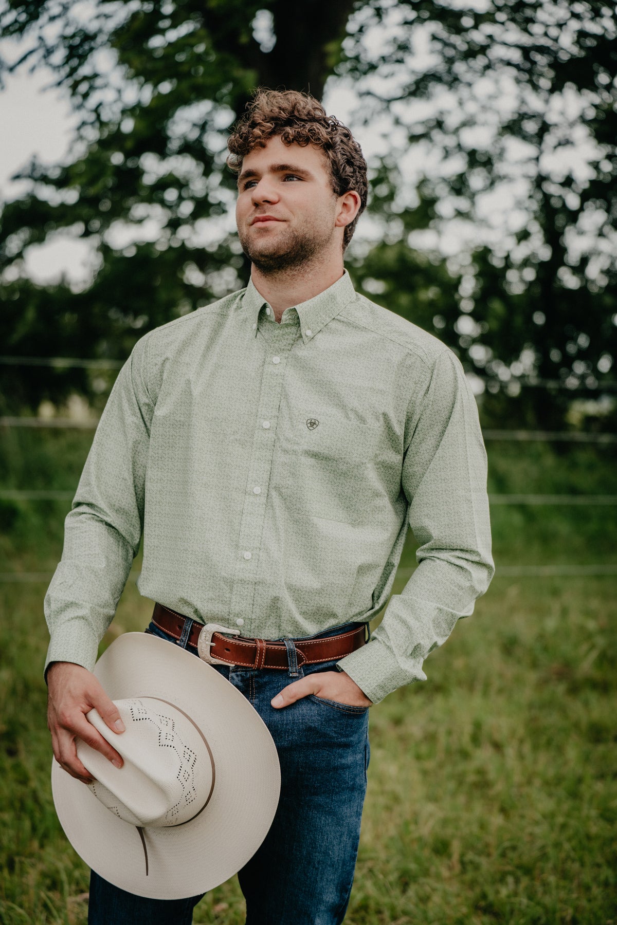 'Smitty' Men's Ariat Long Sleeve Green Geo Print Button Down