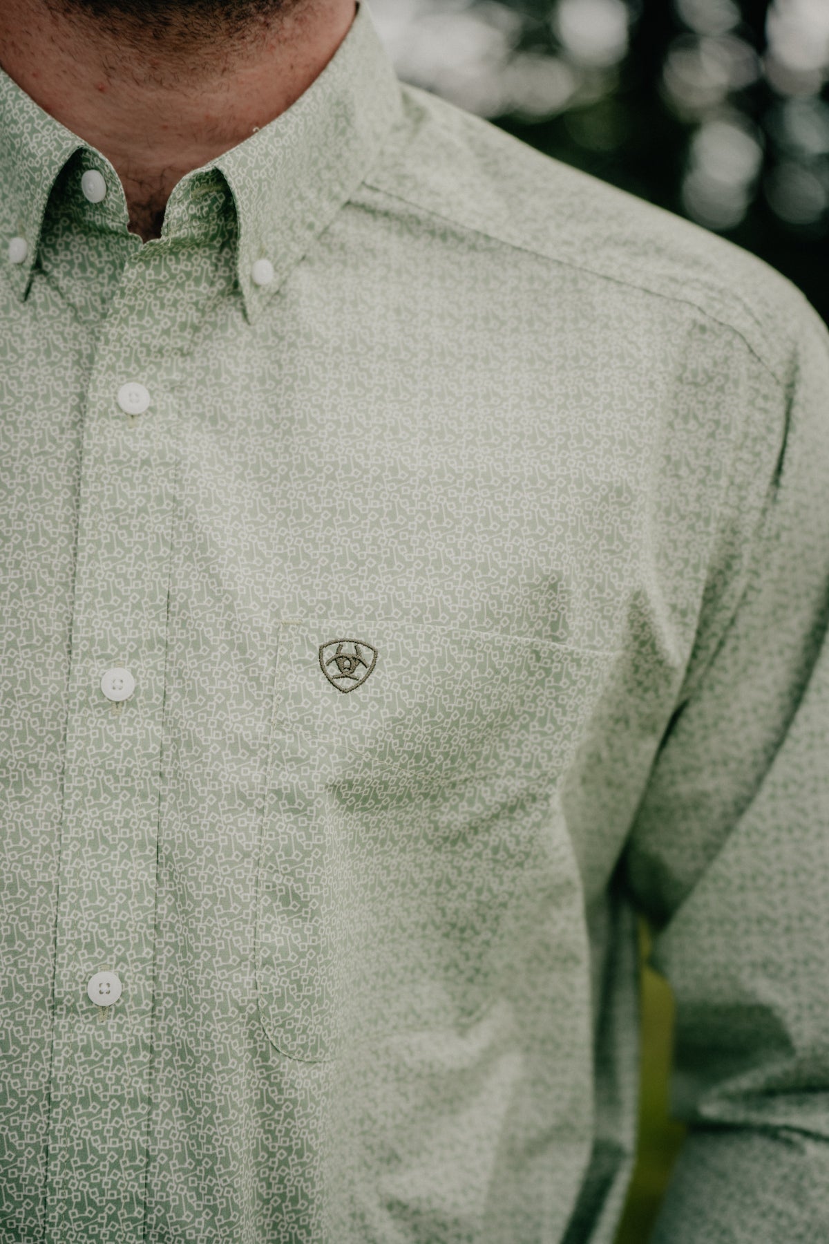 'Smitty' Men's Ariat Long Sleeve Green Geo Print Button Down