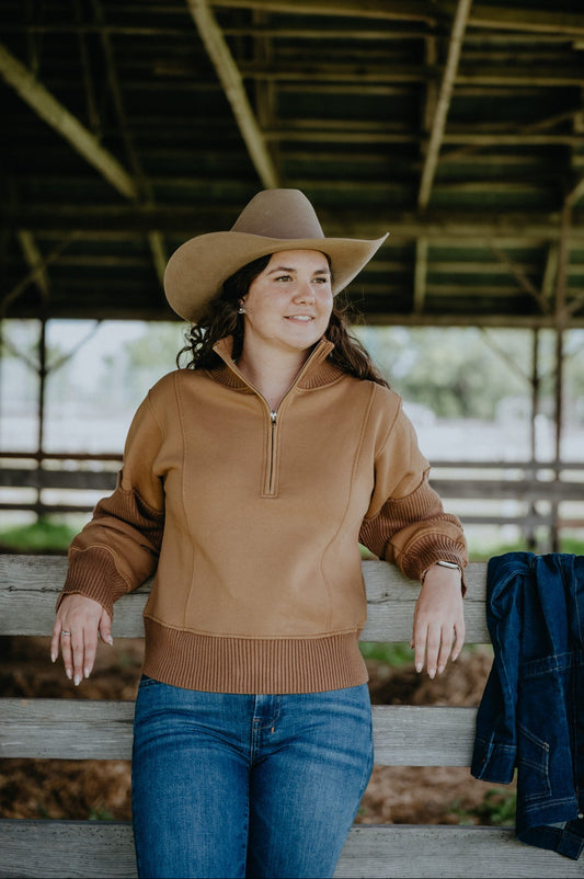 'Teri' Women's 1/2 Zip Camel Sweater