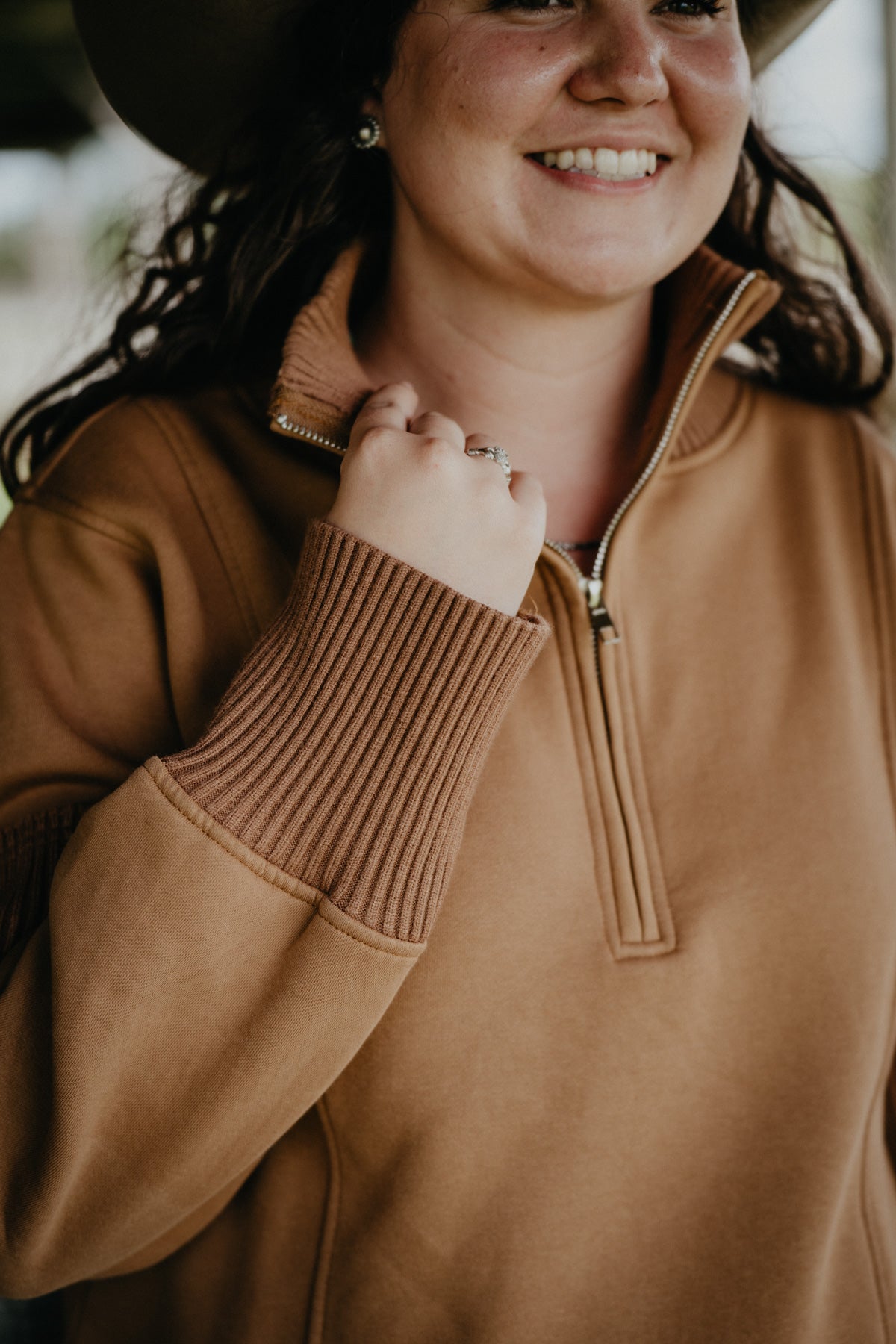 'Teri' Women's 1/2 Zip Camel Sweater