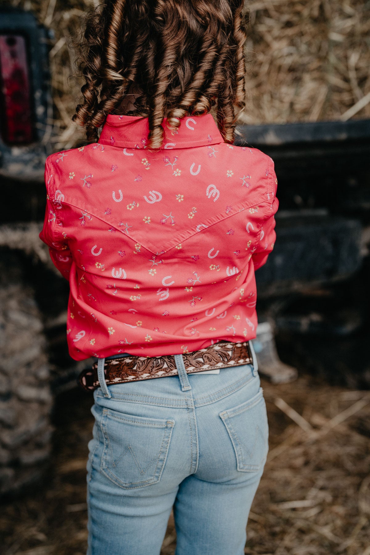 'Cindy' Wrangler Girl's Floral Print Pink Pearl Snap Shirt (XS-XL)