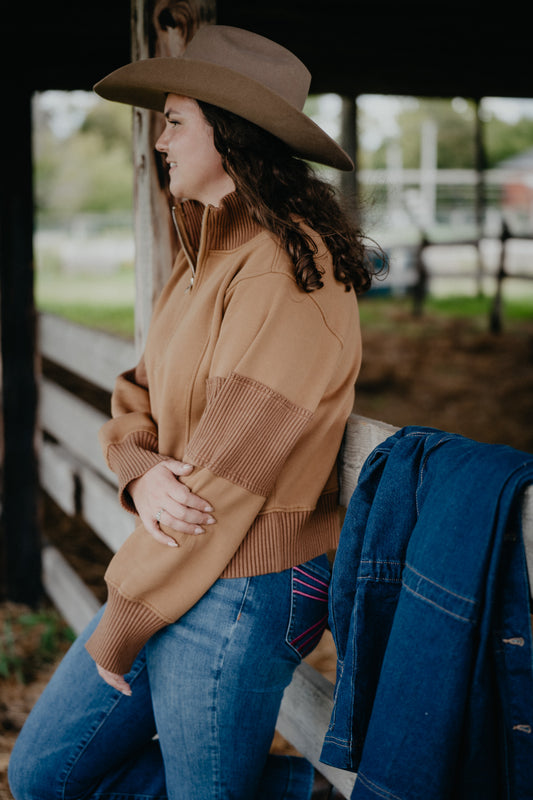 'Teri' Women's 1/2 Zip Camel Sweater
