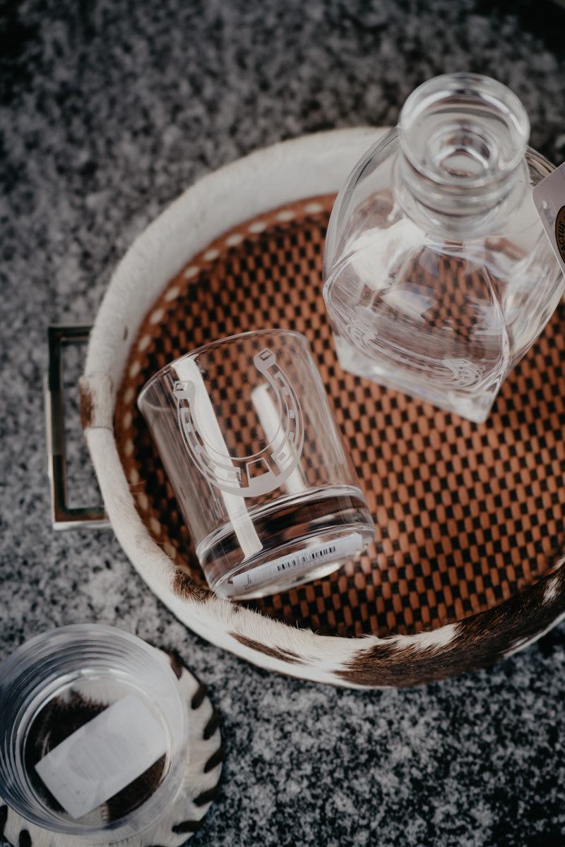 Horseshoe Etched Double Old Fashioned Drinking Glass