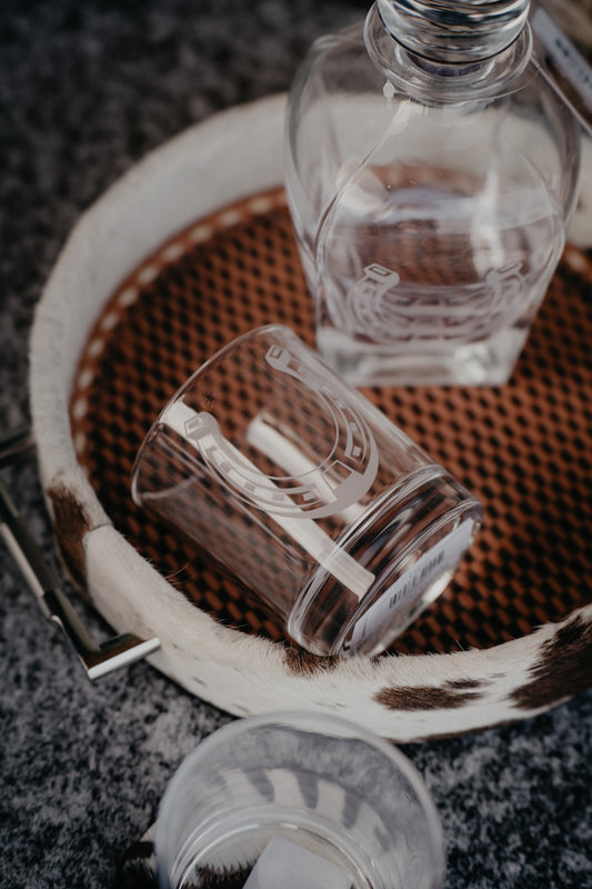 Horseshoe Etched Double Old Fashioned Drinking Glass