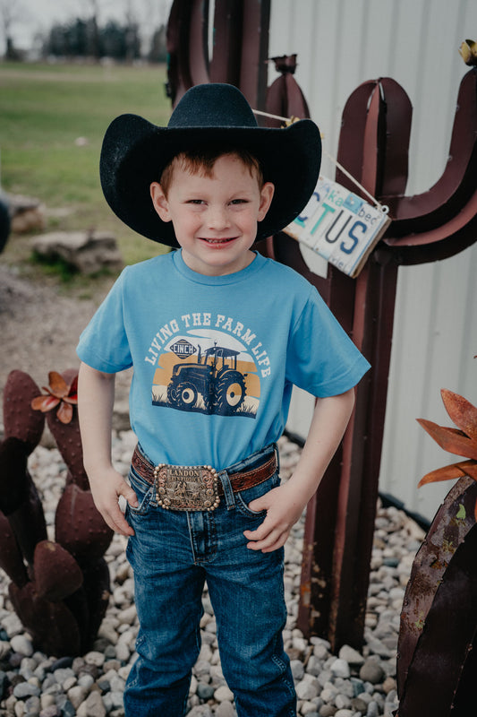 'Farm Life' Boy's CINCH Blue Graphic T-Shirt (S-L)