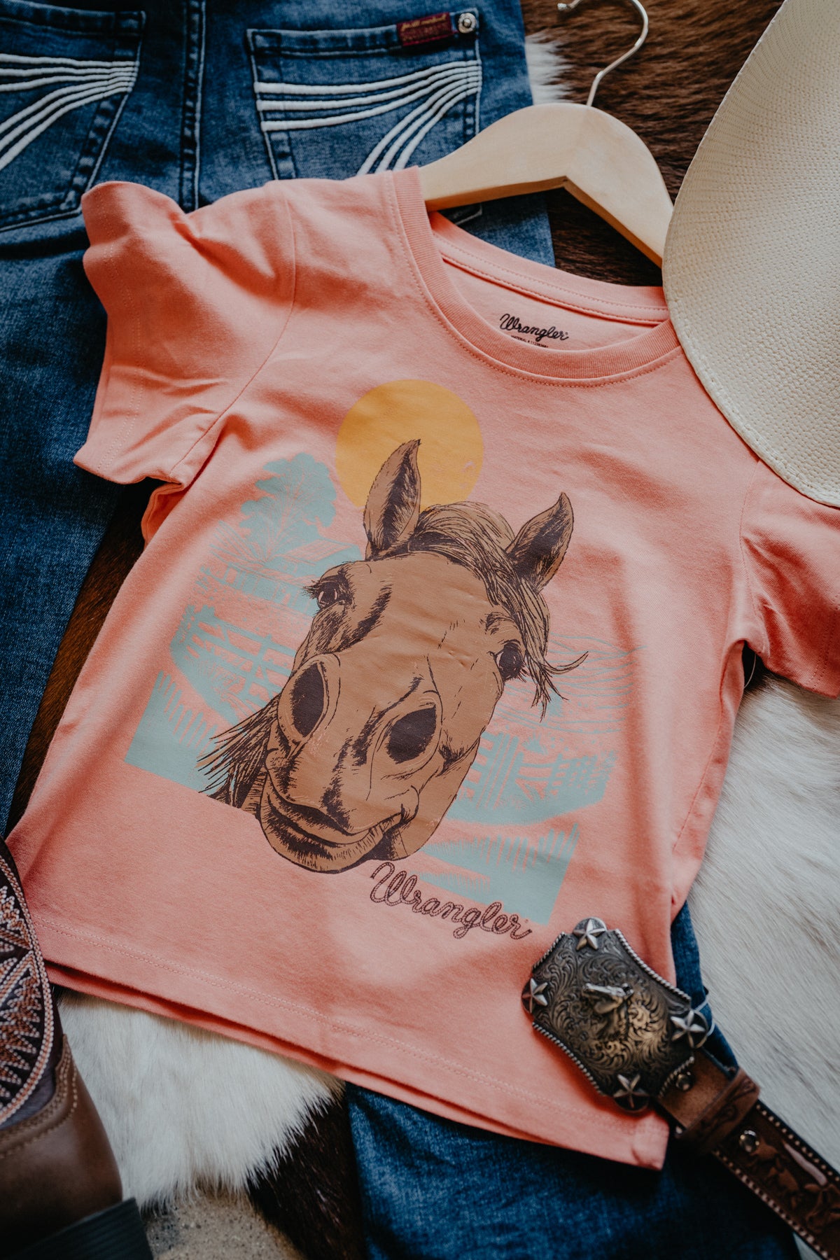 'Boop the Snoot' Girl's Pink Horse Graphic T-Shirt by Wrangler (XS-XL)