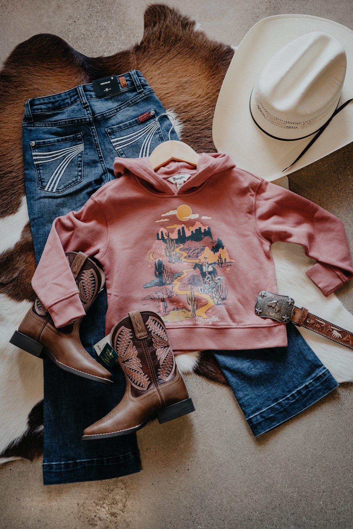 'Desert Cowgirl' Girl's Wrangler Dusty Rose Hoodie (XS-XL)