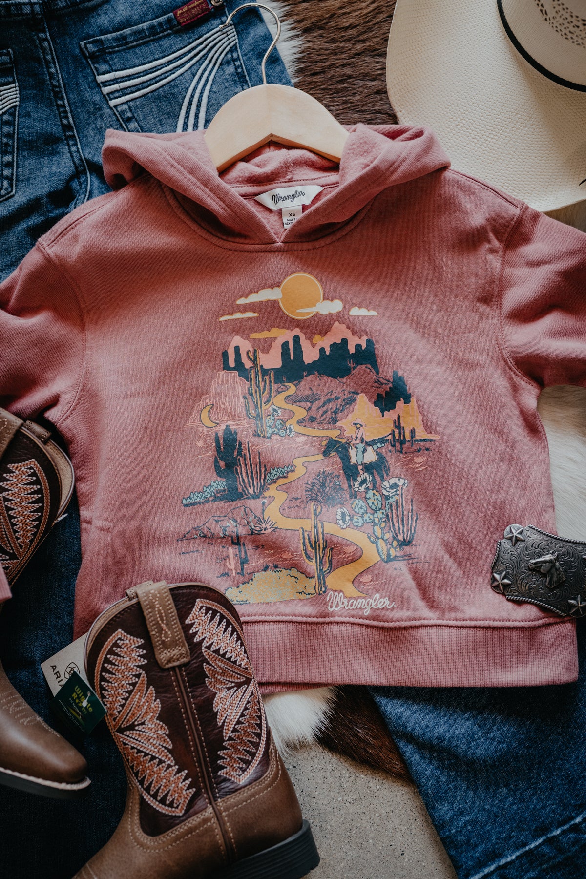 'Desert Cowgirl' Girl's Wrangler Dusty Rose Hoodie (XS-XL)