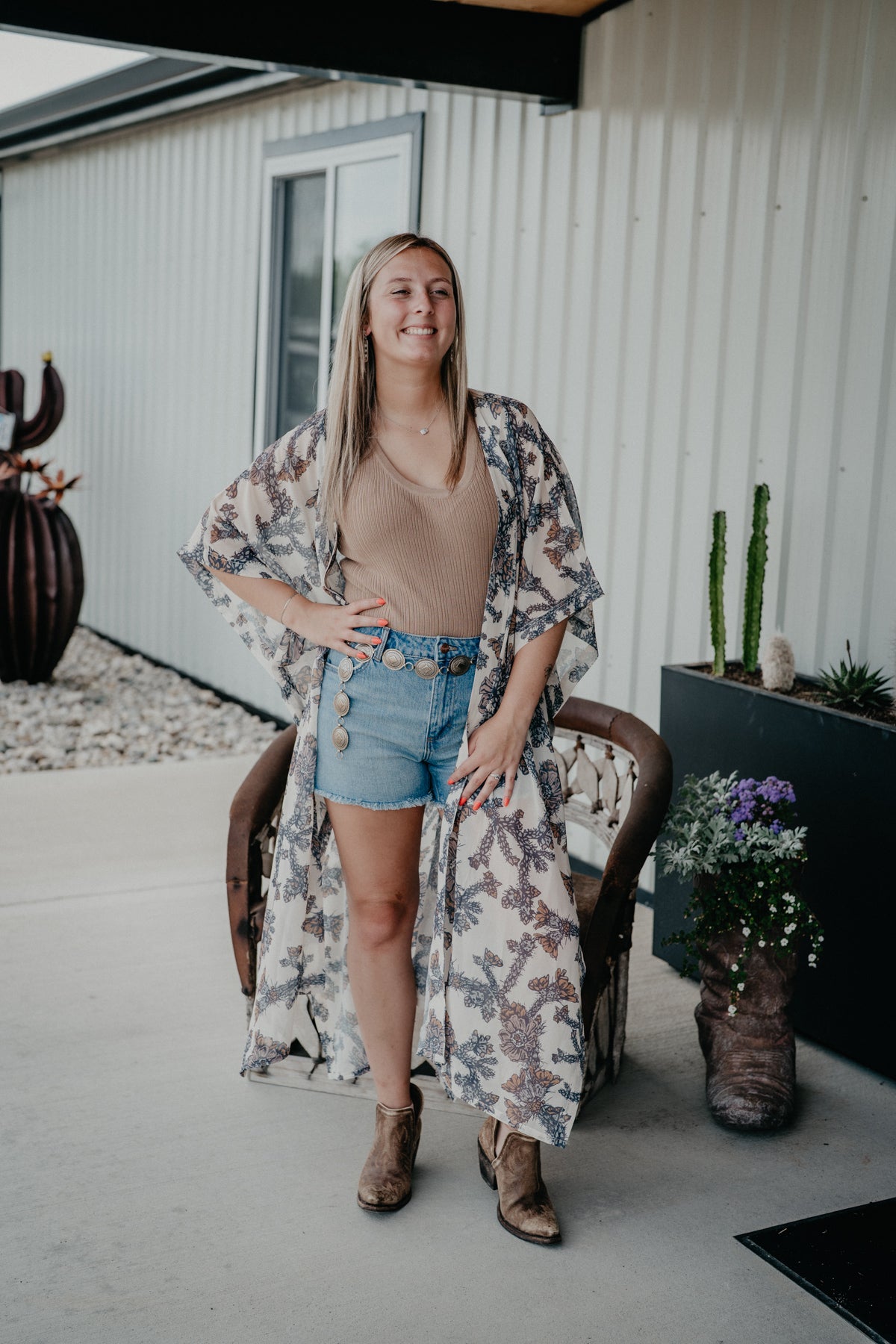 'Whitecap' Cacti Print Kimono / Duster by Hooey (One Size)