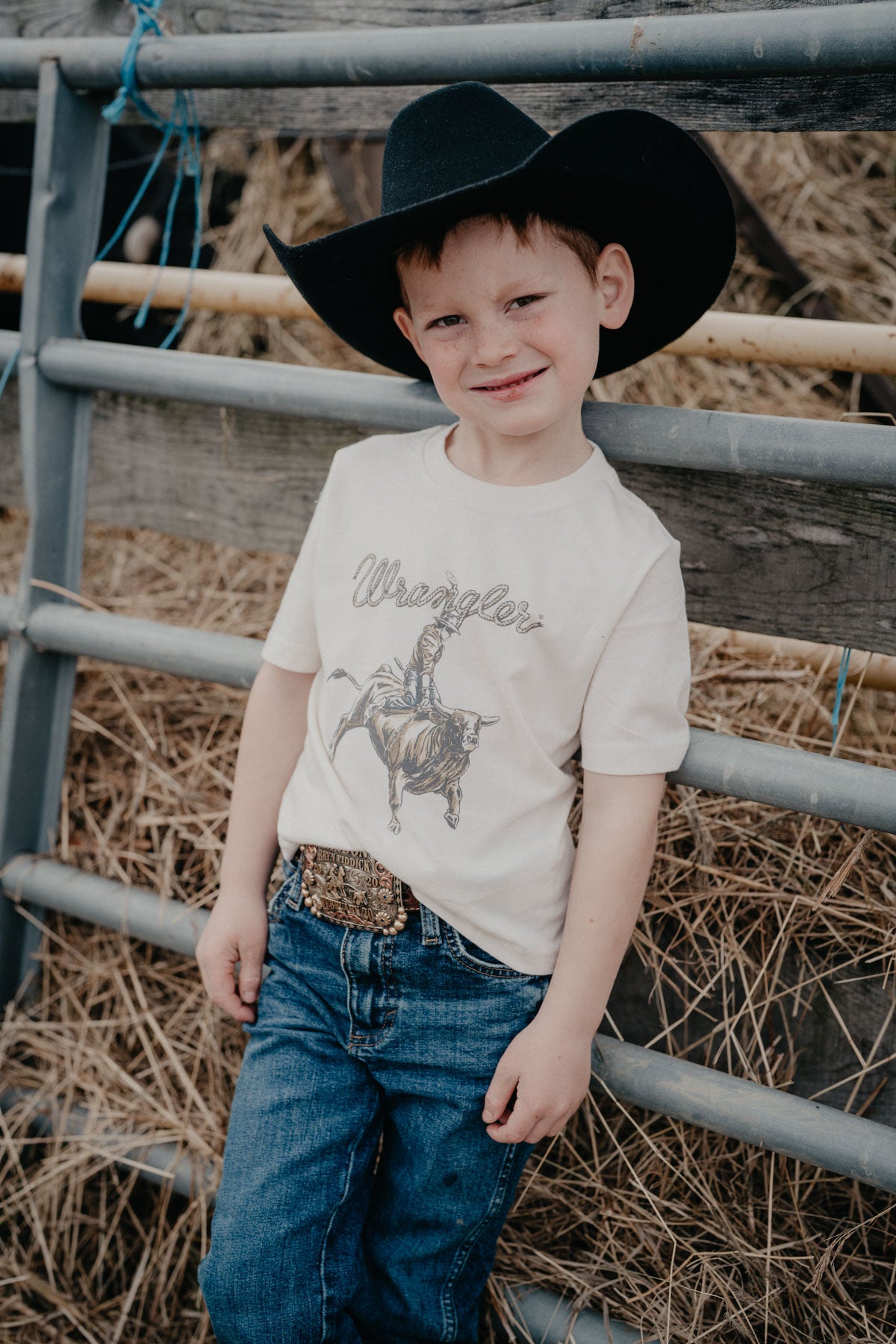 'Artie' Boy's Wrangler Antique White Bull T-shirt