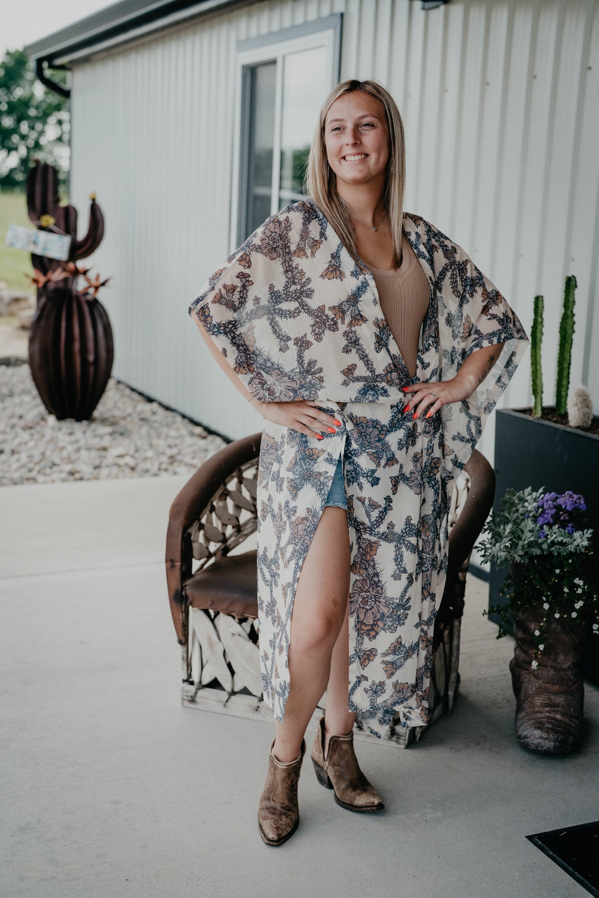 'Whitecap' Cacti Print Kimono / Duster by Hooey (One Size)