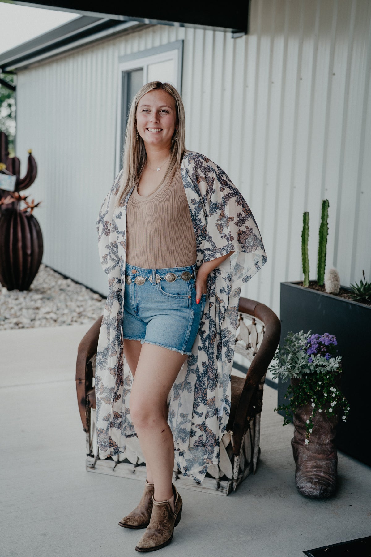 'Whitecap' Cacti Print Kimono / Duster by Hooey (One Size)