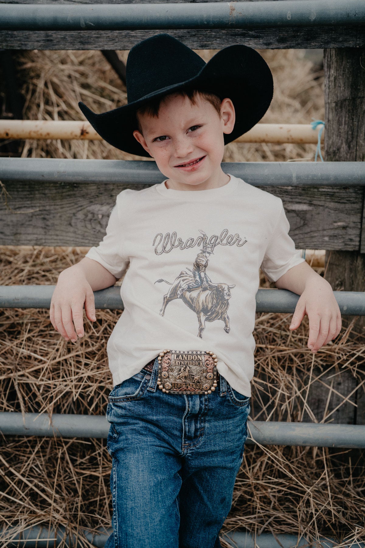 'Artie' Boy's Wrangler Antique White Bull T-shirt