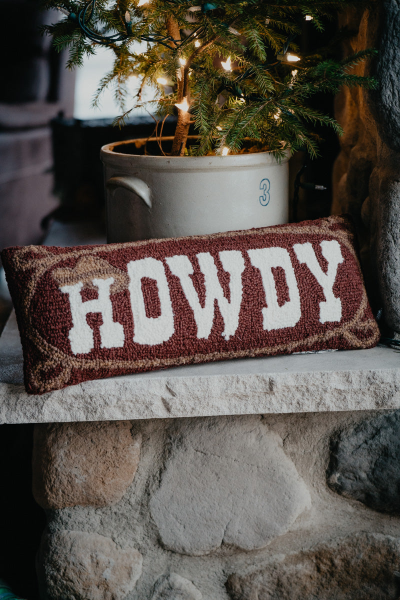 Howdy Cowboy Rug Hooked Pillow (8"x20")
