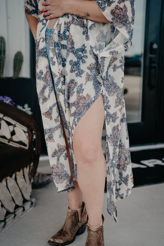 'Whitecap' Cacti Print Kimono / Duster by Hooey (One Size)