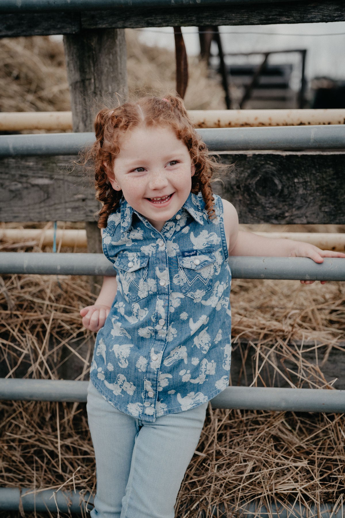 'Bonnie' Wrangler Girls Sleeveless Denim Boot Pearl Snap Shirt (XS - XL)