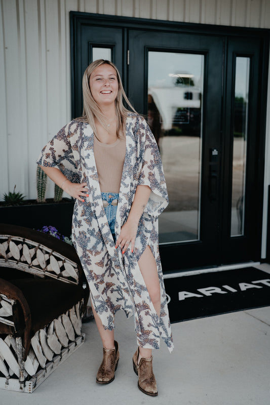 'Whitecap' Cacti Print Kimono / Duster by Hooey (One Size)