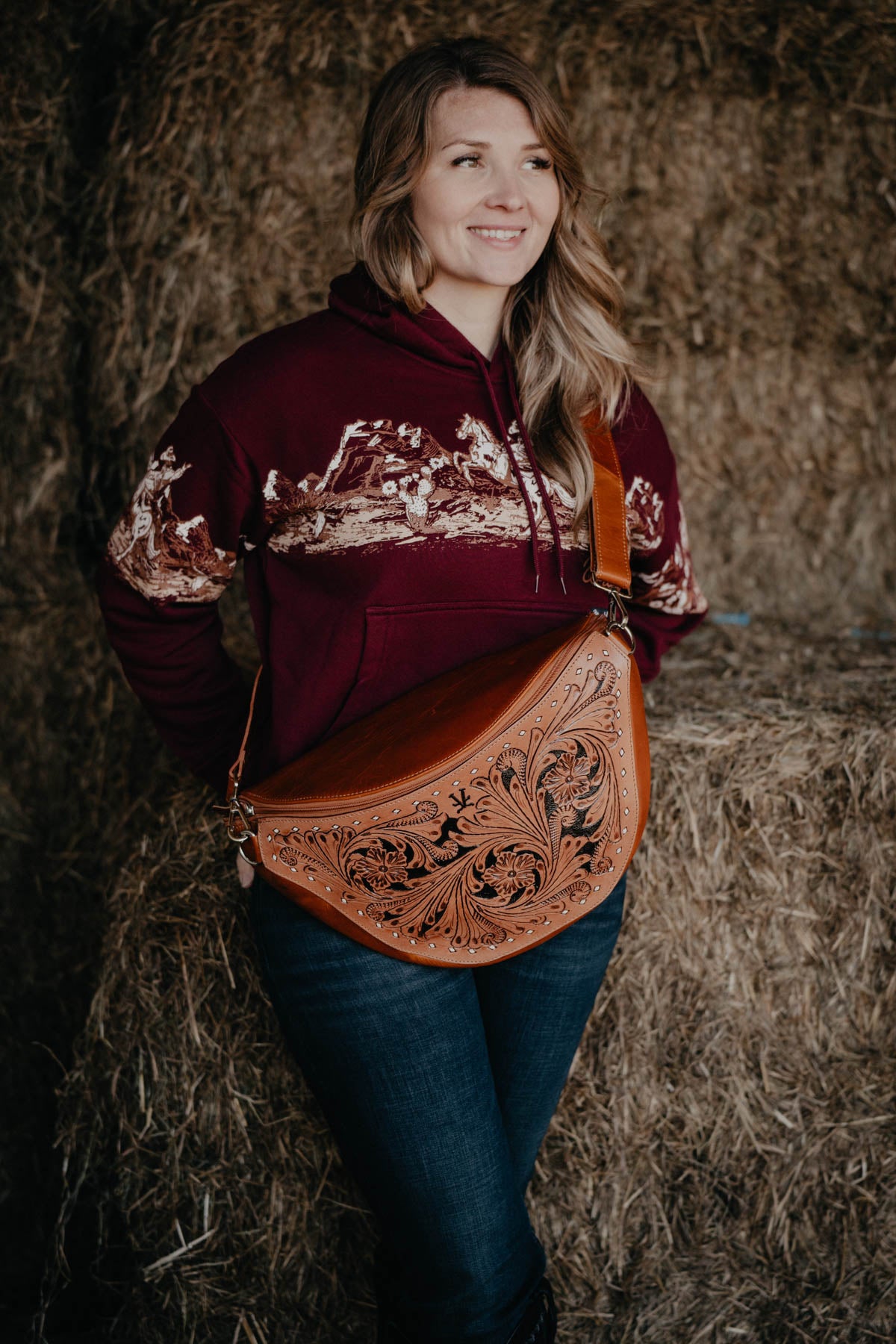 Oversized Tooled Leather Bum Bag ( Without Fringe Only)