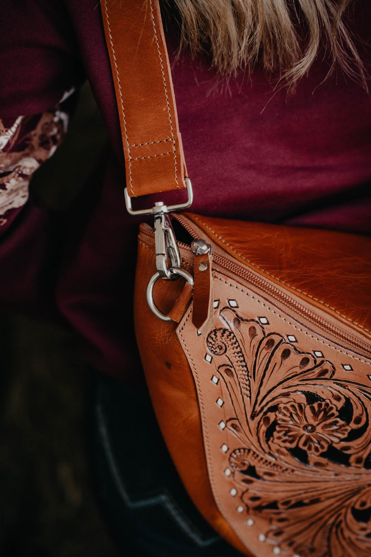 Oversized Tooled Leather Bum Bag ( Without Fringe Only)