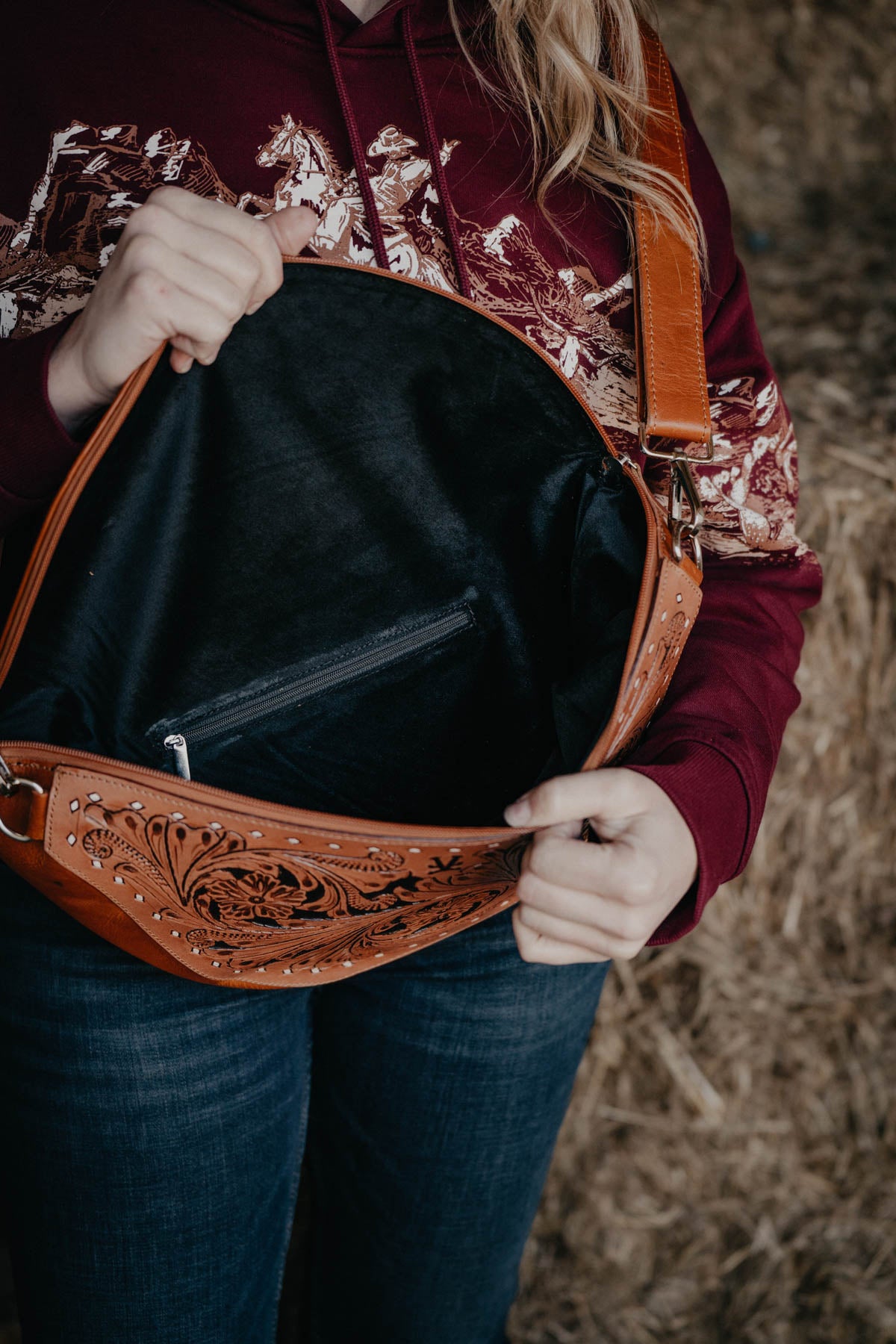 Oversized Tooled Leather Bum Bag ( Without Fringe Only)