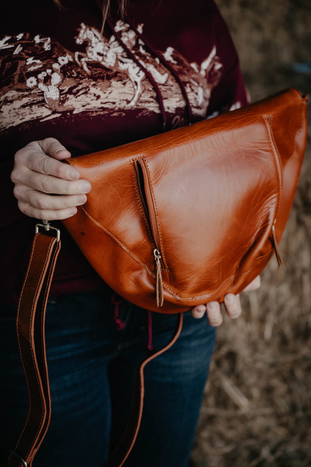 Oversized Tooled Leather Bum Bag ( Without Fringe Only)