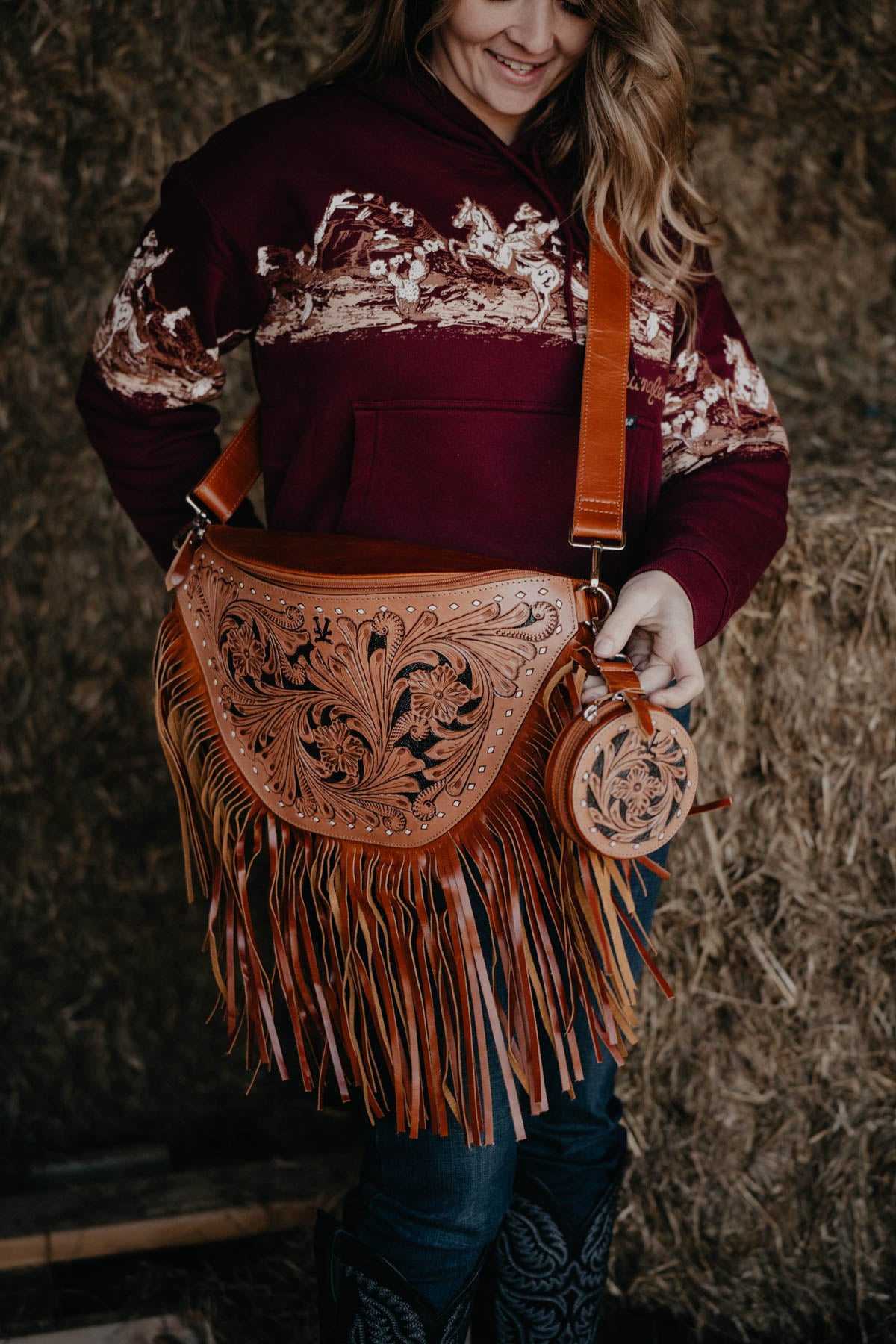 Oversized Tooled Leather Bum Bag ( Without Fringe Only)