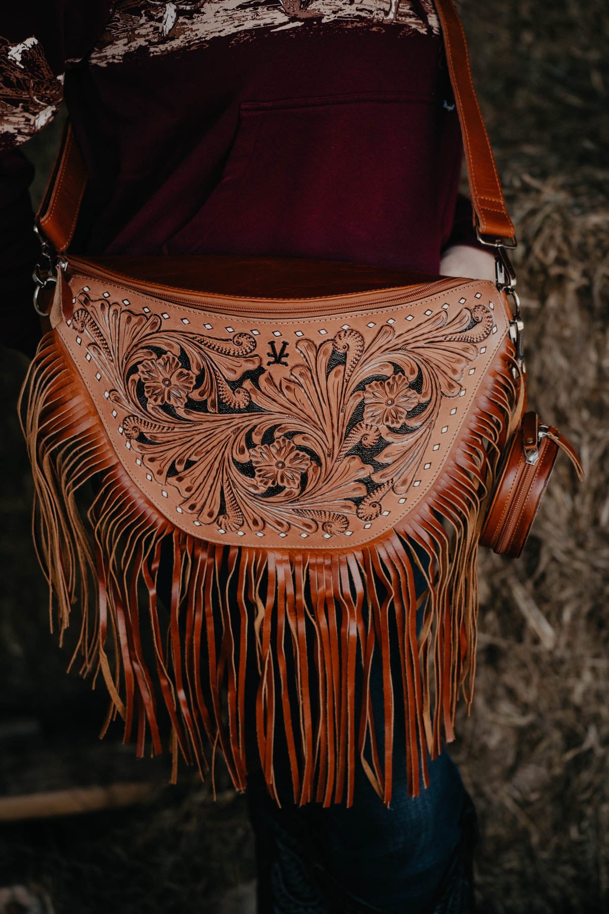 Oversized Tooled Leather Bum Bag ( Without Fringe Only)