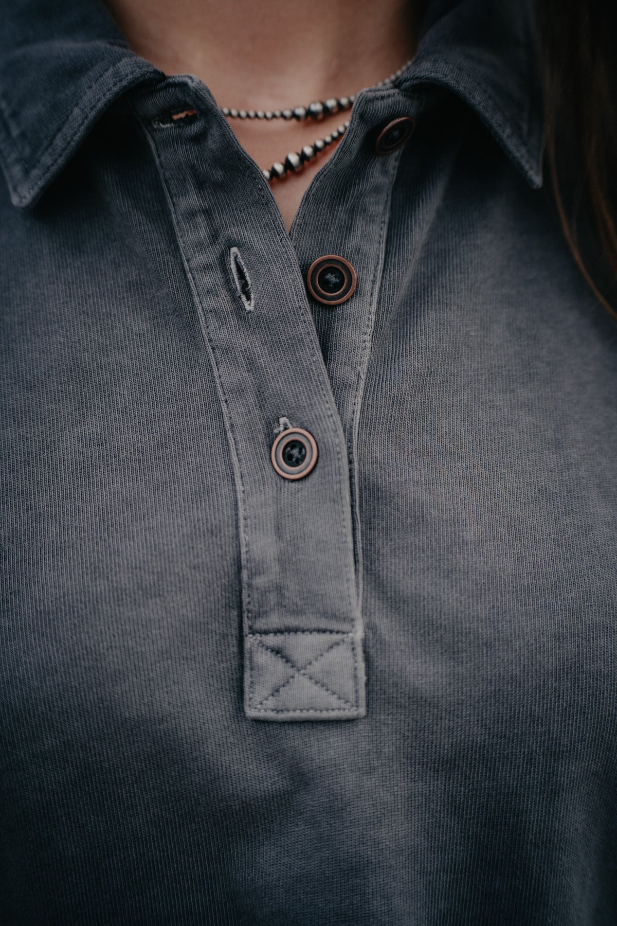 'Lucky' Grey Women's Cropped Long Sleeve Polo by Wrangler