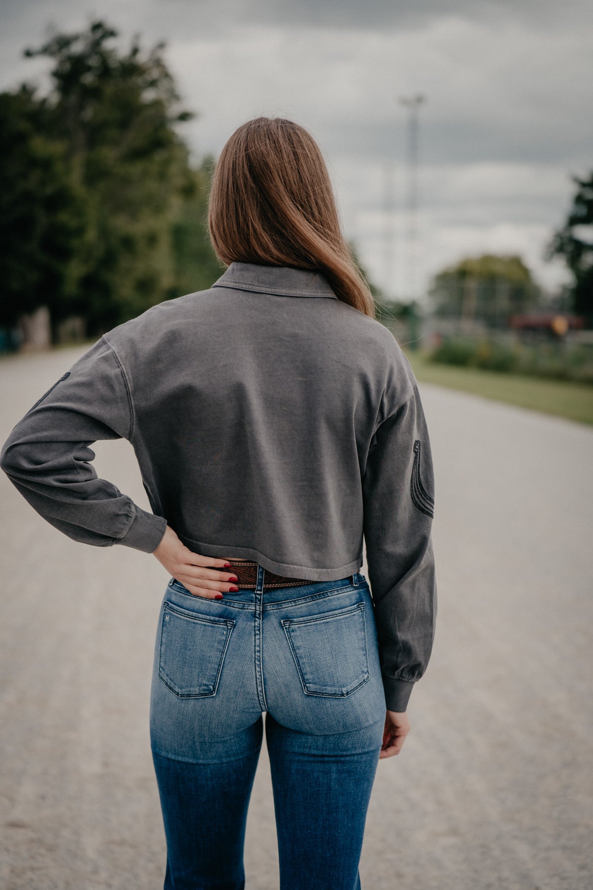'Lucky' Grey Women's Cropped Long Sleeve Polo by Wrangler